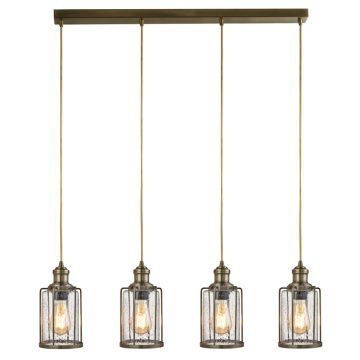 Image of Searchlight 4 Bar Pendant Antique Brass with Seeded Glass LPS1-5612