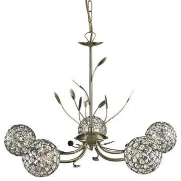 Image of Searchlight 5 Pendant Antique Brass with Clear Glass LPS1-5078
