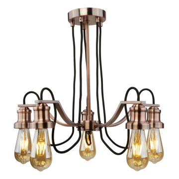 Image of Searchlight 5 Pendant Antique Copper with Blk Braided Cable LPS1-5588