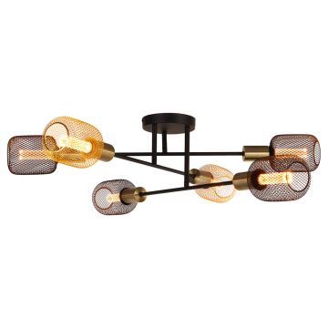 Image of Searchlight 6 Semi Flush Black with Satin Brass LPS1-5040