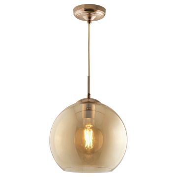 Image of Searchlight Antique Brass Ceiling Pendant Amber Glass Shade 300mm LPS1-5059