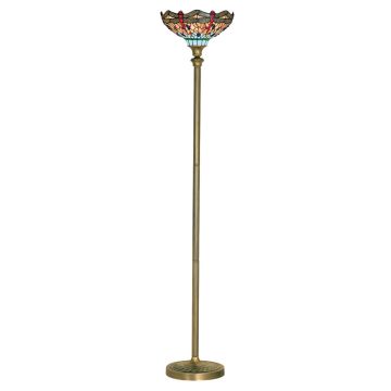 Image of Searchlight Floor Lamp Antique Brass with Stained Glass LPS1-5218