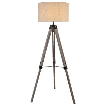 Image of Searchlight Floor Lamp Light Wood with Cream Linen Shade LPS1-5226