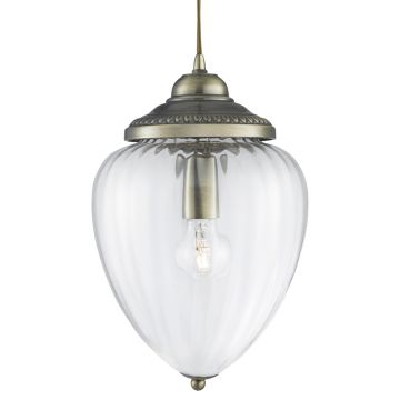 Image of Searchlight Pendant Antique Brass with Ribbed Glass LPS1-5434