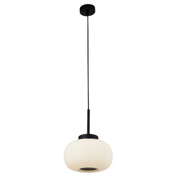 Image of Searchlight Pendant Black with Opal Ribbed Glass LPS1-5374