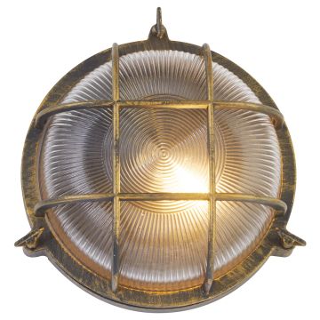 Image of Searchlight Round Outdoor Light Black Gold with Clear Glass LPS1-5916