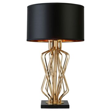 Image of Searchlight Table Lamp Gold Black Marble with Black Fabric LPS1-5251