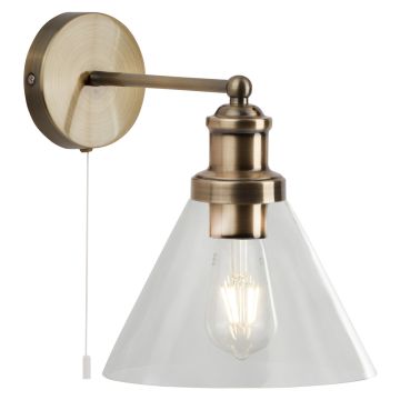 Image of Searchlight Wall Light Antique Brass with Glass Shade LPS1-5858