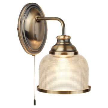 Image of Searchlight Wall Light Antique Brass with Holophane Style Glass LPS1-5118