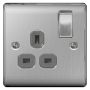 Avenue Contour Brushed Steel 13A Single Socket Switched Grey