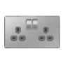 Avenue Screwless Brushed Steel 13A Double Socket Switched