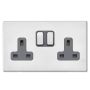 Avenue Screwless Slim 13A Double Socket 2 Gang Satin Steel Grey
