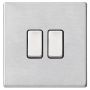 Avenue Screwless Slim 2 Gang Light Switch Satin Steel Grey
