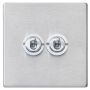 Avenue Screwless Slim Toggle Switch 2 Gang Satin Steel