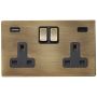 Avenue Screwless Slim USB C Double Socket Antique Brass