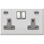 Avenue Screwless Slim USB Double Socket Satin Steel Grey