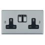 Avenue Slim 13A Double Socket 2 Gang Polished Chrome Black