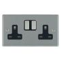 Avenue Slim 13A Double Socket 2 Gang Satin Steel Black