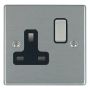 Avenue Slim 13A Single Socket 1 Gang Satin Steel Black