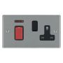Avenue Slim 45A Cooker Switch with Socket Satin Steel Black