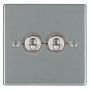 Avenue Slim Toggle Switch 2 Gang Satin Steel