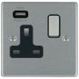 Avenue Slim USB Socket Single Satin Steel Black