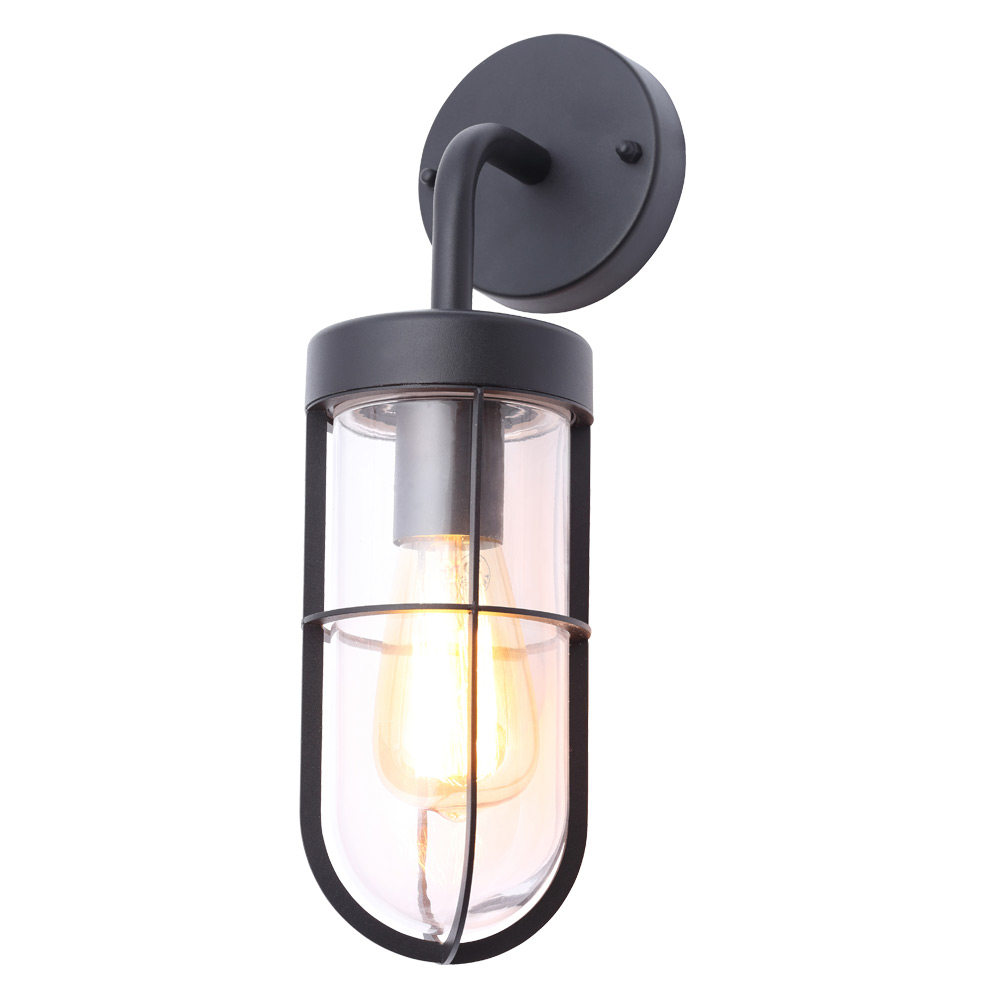 Image for Forum Woking Caged Wall Lantern Light ES Black Glass
