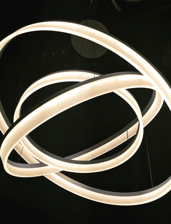 Multi-ring pendant with lights off showing ring structure