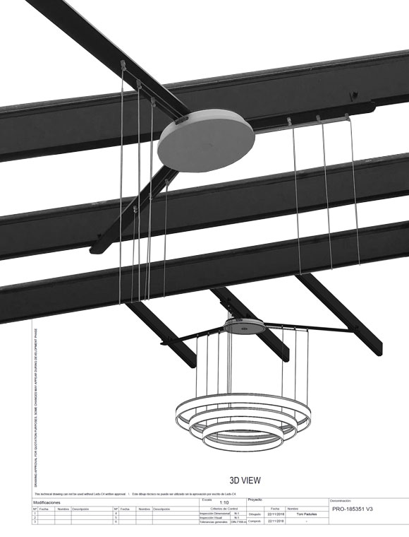 Technical CAD drawing of the custom spanning base fabricated for the metal ceiling joists
